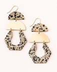 Gold stone chandelier earrings in beautiful dalmation stone and gold.