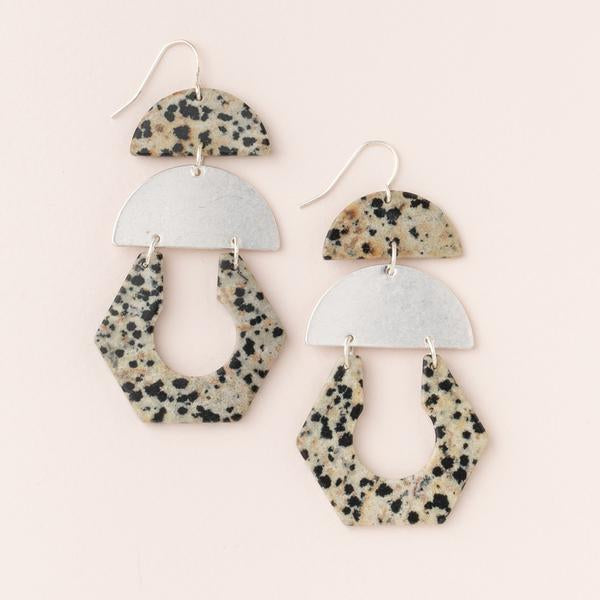 Silver stone chandelier earrings in beautiful dalmation stone and silver.