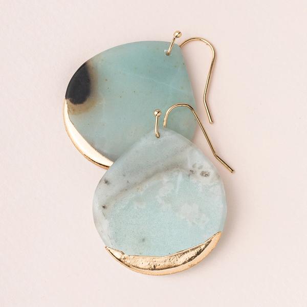 large stone earring in teardrop amazonite stone dipped in 14k gold