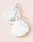 Large stone earrings in white howlite dipped in gold.