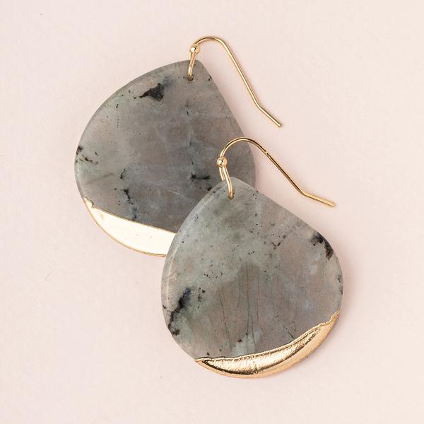 Large stone earrings in labradorite dipped in gold.