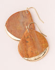 Large stone earrings in petrified wood dipped in gold.