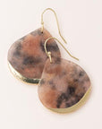 Large stone earrings in pink agate dipped in gold.