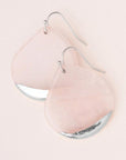 Large stone earrings in rose quartz dipped in silver.