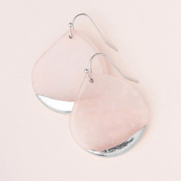 Large stone earrings in rose quartz dipped in silver.