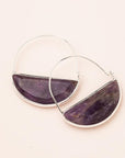 Stone hoop earrings in amethyst and silver.