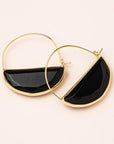 Stone hoop earrings in black spinel stone and gold.