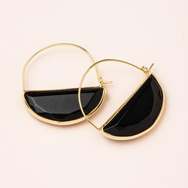 Stone hoop earrings in black spinel stone and gold.