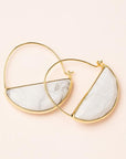 Stone hoop earrings in white howlite and gold.