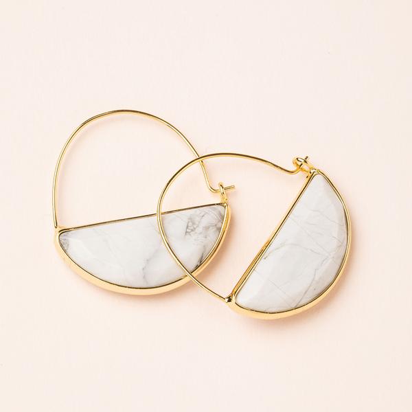 Stone hoop earrings in white howlite and gold.