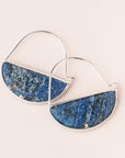 Stone hoop earrings in blue lapis and silver.