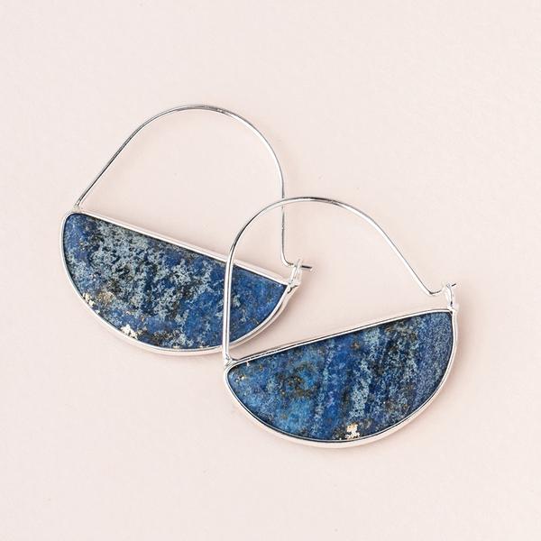 Stone hoop earrings in blue lapis and silver.