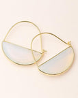 Stone hoop earrings in opalite and gold.