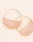 Stone hoop earrings in rose quartz and gold.