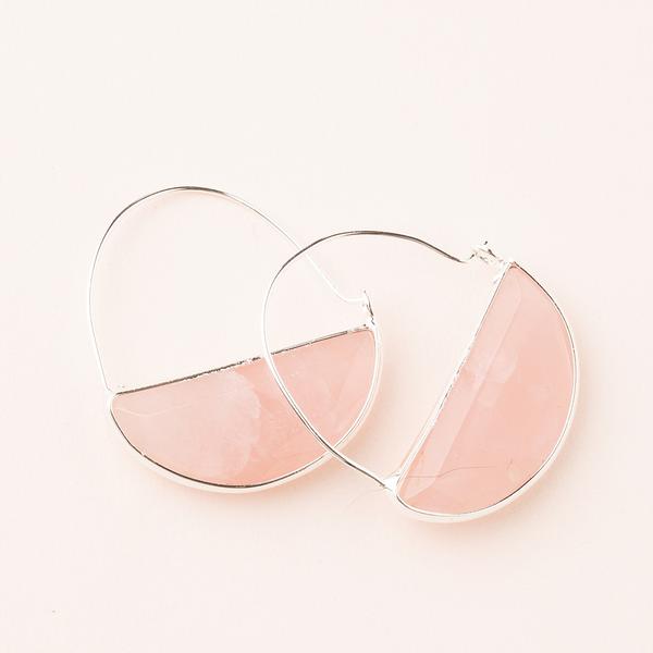 Stone hoop earrings in rose quartz and silver.