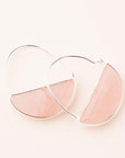 Stone hoop earrings in rose quartz and silver.