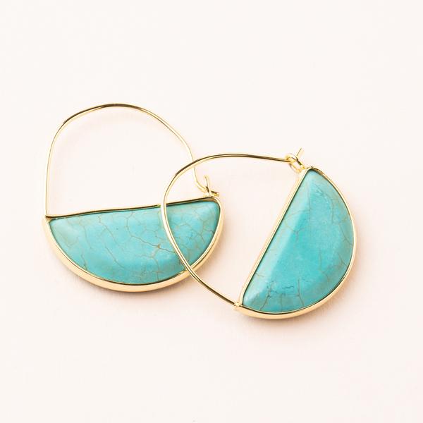 Stone hoop earrings in turquoise and gold.