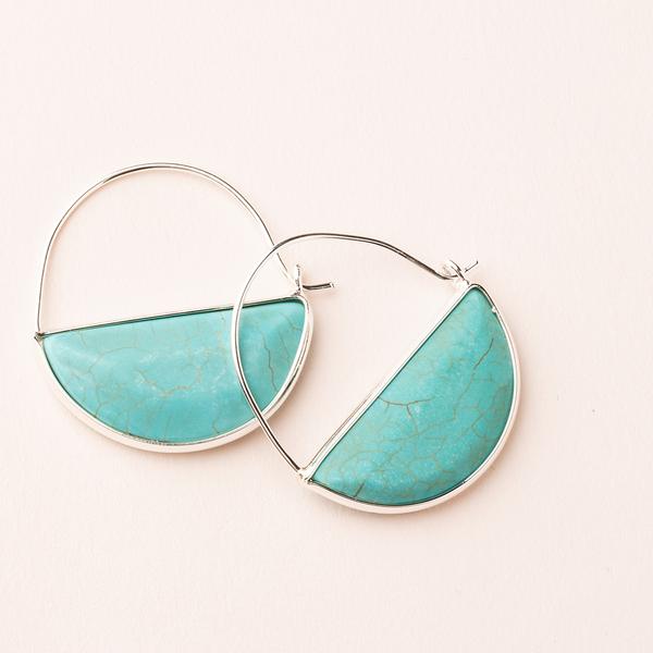 Stone hoop earrings in turquoise and silver.