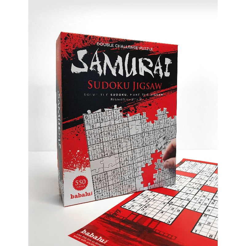 Sudoku jigsaw puzzle. Sample of sudoku paper shown with box.