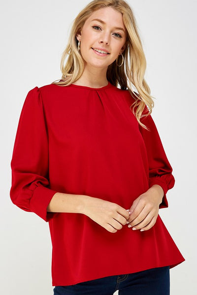 Cute women's 3/4 sleeve blouse with cuffs in red.