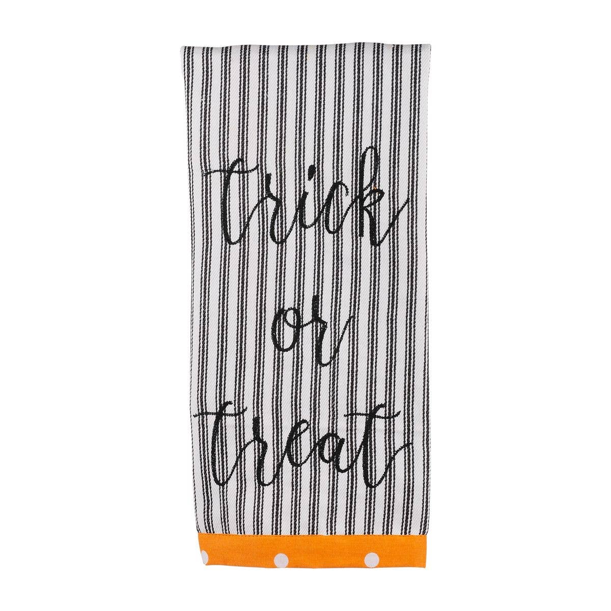 Halloween decor on sale. "Trick or Treat" tea towel.