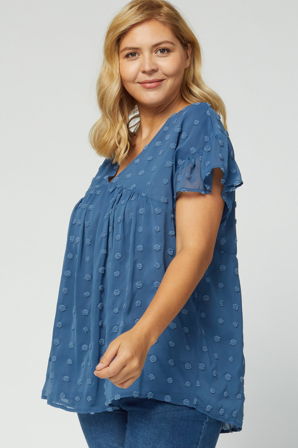 women's plus size babydoll top - blue dot