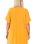 back view of Basic Tees Women Plus Size: Short sleeve v-neck with rolled sleeve