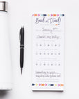 Setting goals is a great way to get back on track. This notepad will help you reach those goals.