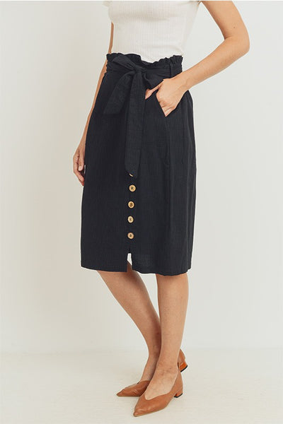 Belted paperbag waist skirt with pockets and tie detail.