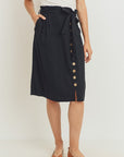 Belted paperbag waist skirt in black.