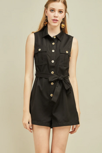Black shorts romper outfit.