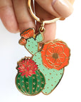 Gifts for a plant lover. Blooming cacti keychain in colorful enamel.