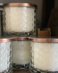 Candles for a cause. Lillian Jaxx large honeycomb glass jar candles with lids.