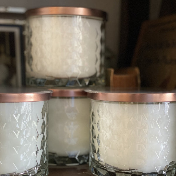 Candles for a cause. Lillian Jaxx large honeycomb glass jar candles with lids.