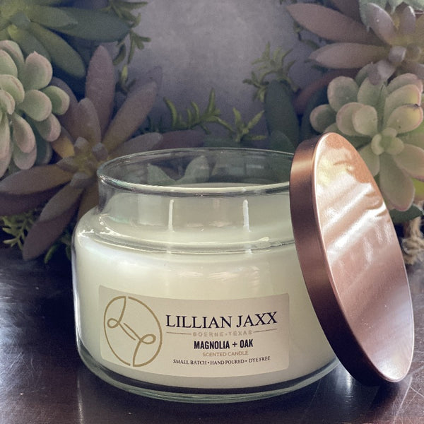 Candles that give back. Lillian Jaxx medium glass jar candle.