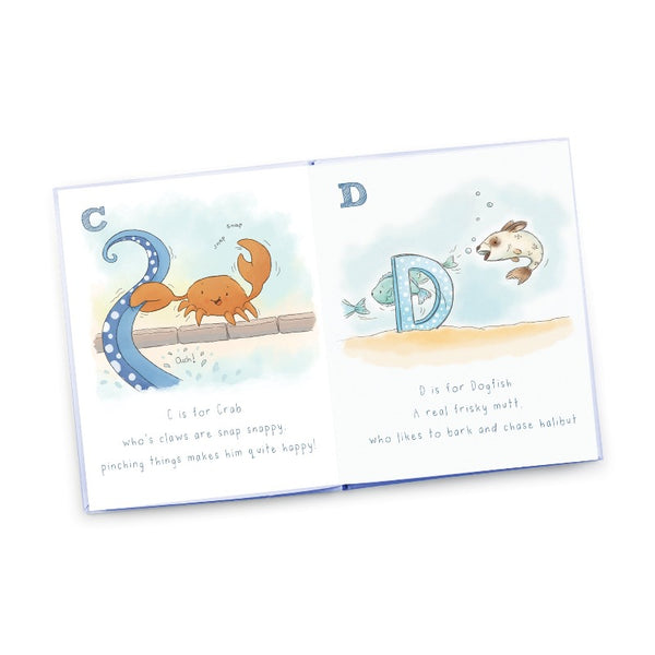 Children's book about letters. Under the sea themed book sample pages shown.