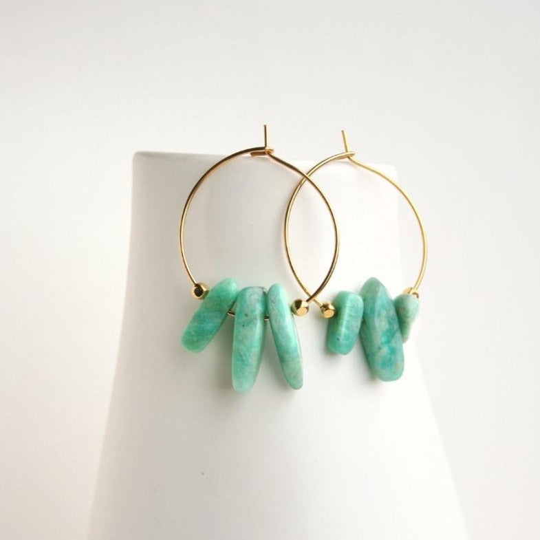 Coloured stone hoop earrings.