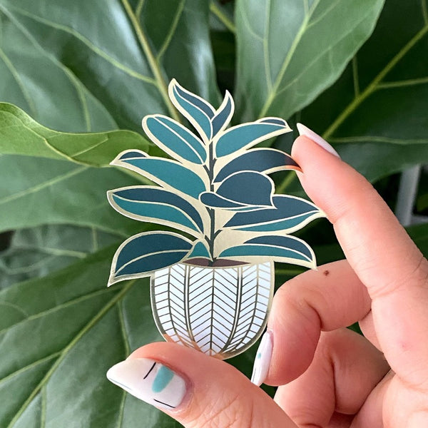 Cute stickers for your computer. Model holding rubber tree stamp.