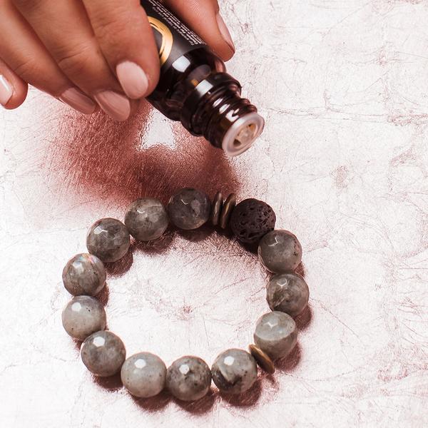 Essential oils diffuser bracelet in use.