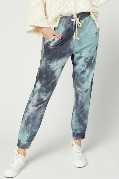 Women's lightweight tie dye jogger pants with drawstring waist.