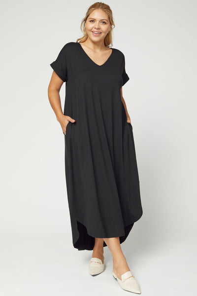 Women's Boutique Plus Size Dress - Black v-neck maxi