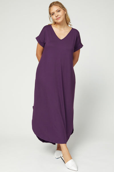 Women's Boutique Plus Size Dress - Plum v-neck maxi