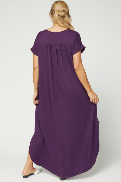 Back view of Women's Boutique Plus Size Dress - Plum with pleating at back yoke