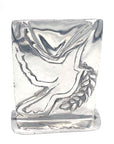 Fair trade Christmas decorations. Front view of silver large Peace Dove with base.