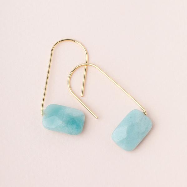Natural stone drop earrings in amazonite and gold.