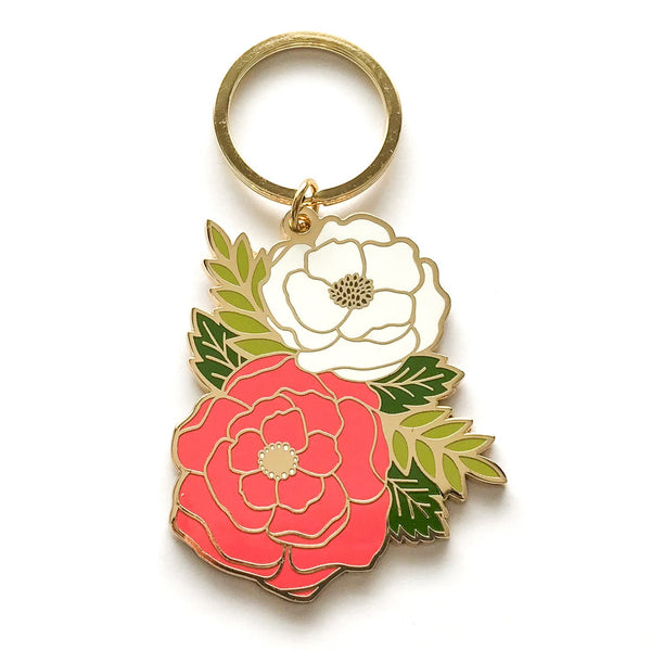 Unique gifts for plant lovers. Floral cluster keychain in colorful enamel.