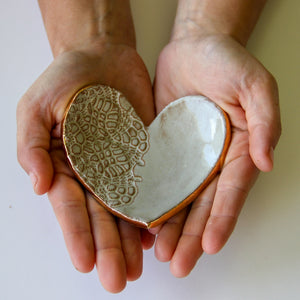 Handmade clay heart ring dish.