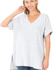 Basic Tees Women: Short sleeve v-neck with rolled sleeve heather grey