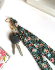 Scarf key chain. Hunter green floral print.