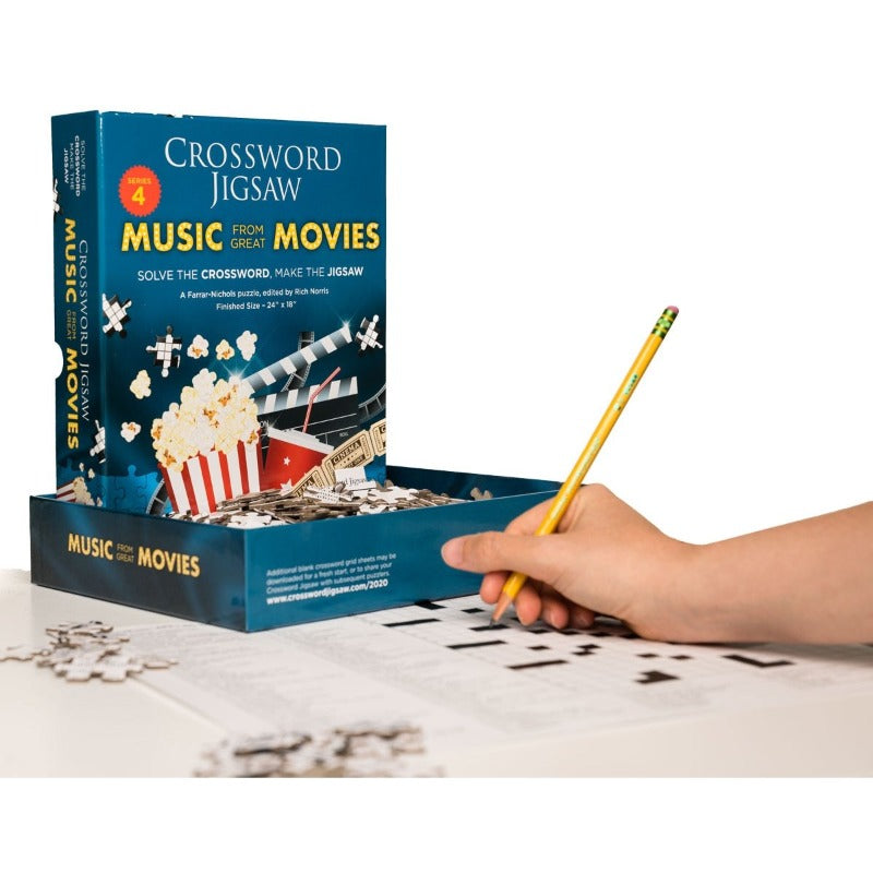 Part jigsaw puzzle part crossword. Solve movie themed crossword then do the jigsaw puzzle.